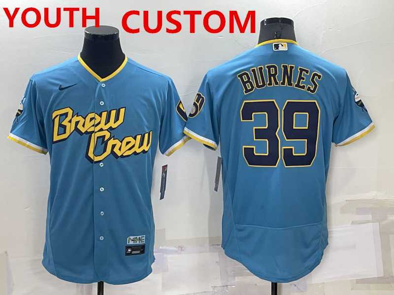 Youth Milwaukee Brewers Custom Blue 2022 City Connect Flex Base Stitched Jersey->customized mlb jersey->Custom Jersey
